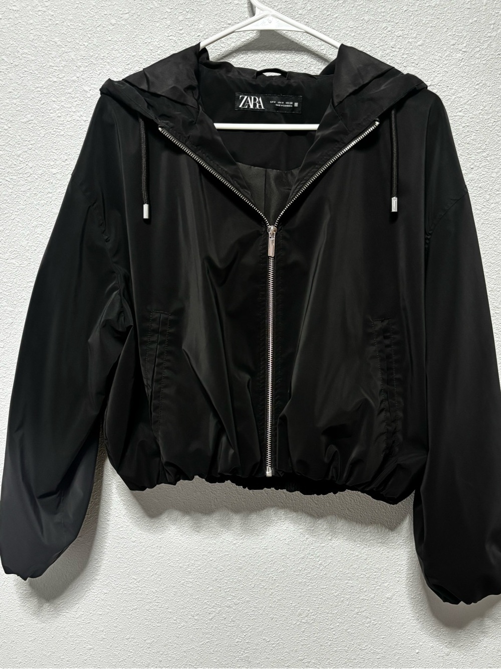 Zara Black Hooded Bomber Jacket